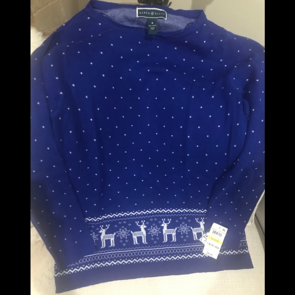 Karen Scott Whimsy Bright Blue Christmas Sweater